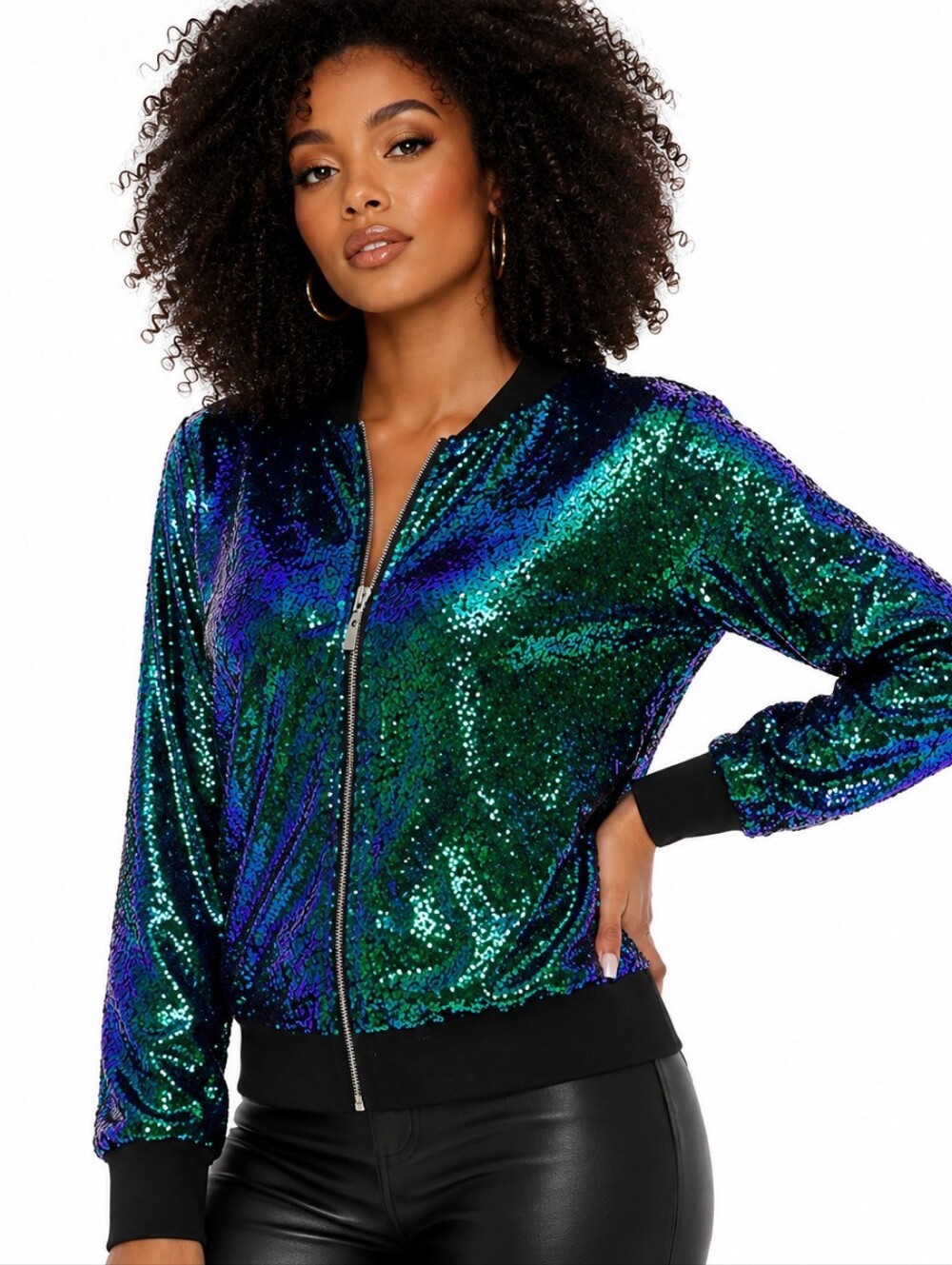 Mermaid Iridescent Sequin Bomber Jacket